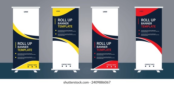 "Create impactful red and yellow business rollup banner templates. Vibrant hues and captivating designs that elevate your brand, ensuring a strong visual presence in any setting or event."