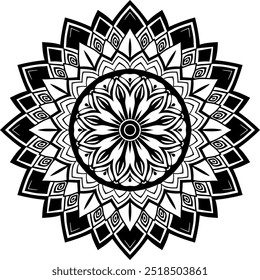 Create an Intricate Black and White Mandala Design Featuring Symmetrical Geometric Patterns