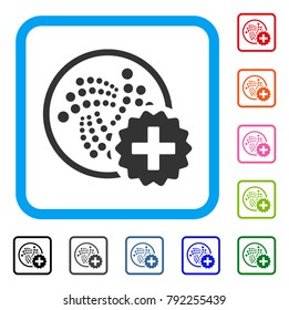 Create Iota icon. Flat grey iconic symbol inside a blue rounded frame. Black, gray, green, blue, red, orange color versions of create iota vector. Designed for web and app interfaces.