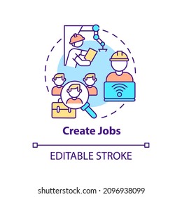 Create jobs concept icon. Workplace creation. Automation advantages abstract idea thin line illustration. Isolated outline drawing. Editable stroke. Roboto-Medium, Myriad Pro-Bold fonts used