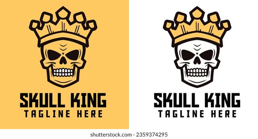 Create a Logo Design Template: Cartoon Skull with Golden Crown, Royal Gold Crown Vector, Skeleton Head Sport, and Esport Logo Masco