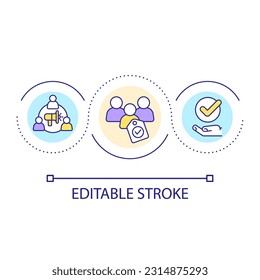 Create loyal community loop concept icon. Membership benefits. Partnership. Take part abstract idea thin line illustration. Isolated outline drawing. Editable stroke. Arial font used