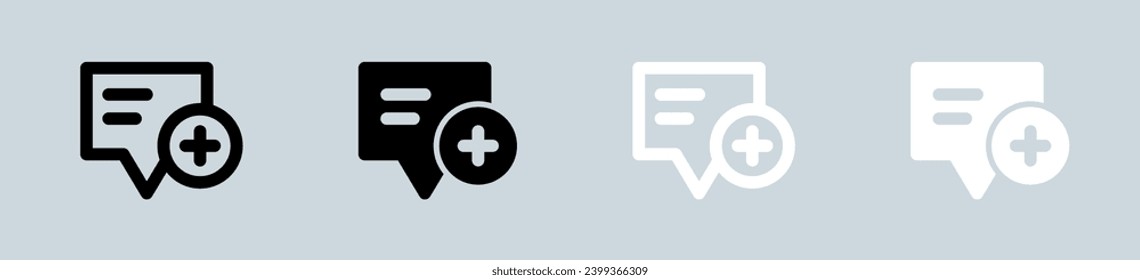 Create message icon set in black and white. Chat signs vector illustration.