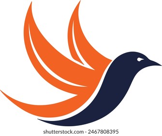Create a minimalist animal logo vector art illustration with a bird logo, featuring a modern stylish shape with an underline, set on a solid white background. Ensure the design is high resolution