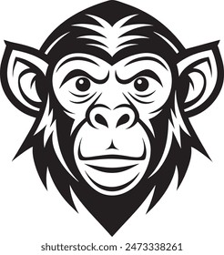 Create a minimalist Chimpanzee logo vector art illustration icon logo, featuring a modern stylish shape with an underline, set on a solid white background. Ensure the design is high resolution to capt