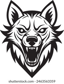 Create a minimalist Fierce hyena logo vector art illustration icon logo, featuring a modern stylish shape with an underline, set on a solid white background. Ensure the design is high resolution to ca