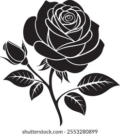 Create a minimalist vector illustration of a rose silhouette on a white background.