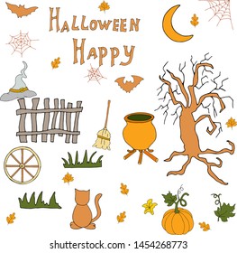 Create a mood for the holiday of autumn. Vector hand draw  illustration set. Vector hand drawing.