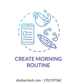 Create Morning Routine Blue Concept Icon. Everyday Schedule. Daily Plan. Organize Personal Agenda. Selfcare Measure Idea Thin Line Illustration. Vector Isolated Outline RGB Color Drawing