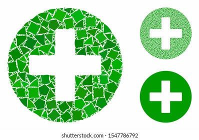 Create mosaic of irregular pieces in various sizes and color tones, based on create icon. Vector abrupt pieces are composed into collage. Create icons collage with dotted pattern.