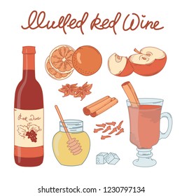 CREATE MULLED WINE Christmas Vector Illustration Set for Print, Greeting and Decoration