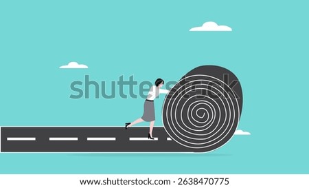 create a new career path for business success, start new opportunity to achieve target or goals, businesswoman making a road from asphalt carpet concept illustration