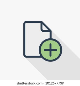 Create new file thin line flat color icon. Linear vector illustration. Pictogram isolated on white background. Colorful long shadow design.