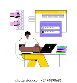 Create nueva Contraseña aislada Ilustraciones vectoriales de dibujos animados. Hombre con el ordenador portátil que crea la Contraseña, la protección de datos, la tecnología de TI, la industria informática, la práctica de ciberseguridad Vector de dibujos animados.