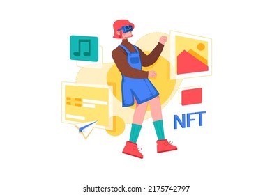 Create NFT using VR tech Illustration concept. Flat illustration isolated on white background