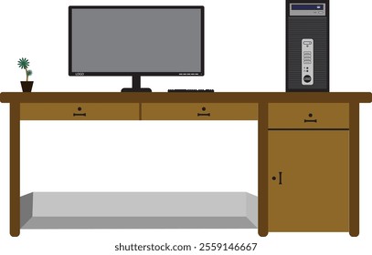 create a one table with  moniter, computer, keyboard and one flower. This is amazing design for any project. You edit all types of this designs and add more components and edit the colors.