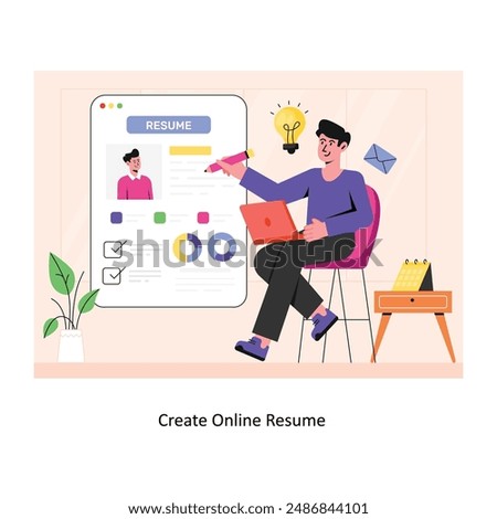 Create Online Resume concept flat style stock illustration with background. EPS 10 File