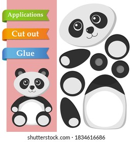 Create paper application the cartoon fun Panda. Use scissors cut parts animal and glue on the paper. Education logic game for preschool kids to help with cutting, sticking and learning about animal.
