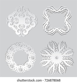 Create a Paper White and black Vintage frames and scroll elements,Floral background design, luxury mandala