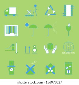 Create parcel color sign on green background, stock vector