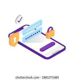 Create Password Isometric Website Template. Modern Flat Vector Illustrations. Landing Page. Social Media Concept.