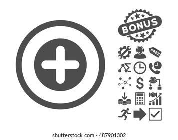 Create pictograph with bonus design elements. Vector illustration style is flat iconic symbols, gray color, white background.