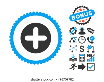 Create pictograph with bonus images. Vector illustration style is flat iconic bicolor symbols, blue and gray colors, white background.