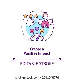 Create Positive Impact Concept Icon. Digital Footprint. Personal Branding Strategy. Communication With Audience Idea Thin Line Illustration. Vector Isolated Outline RGB Color Drawing. Editable Stroke