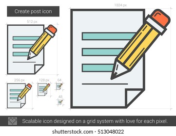Create post vector line icon isolated on white background. Create post line icon for infographic, website or app. Scalable icon designed on a grid system.