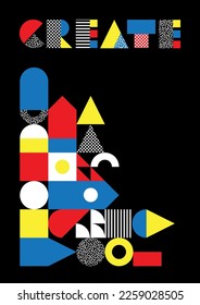 CREATE - Presentation template in a Bauhaus style, created from building blocks of simple patterned shapes and textures