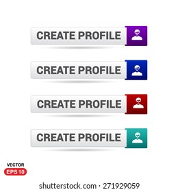 Create Profile Icon Button. Abstract beautiful text button with icon. Purple Button, Blue Button, Red Button, Green Button, Turquoise button. web design element. Call to action gray icon button