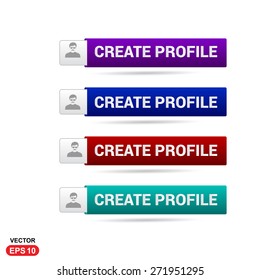Create Profile Icon Button. Abstract beautiful text button with icon. Purple Button, Blue Button, Red Button, Green Button, Turquoise button. web design element. Call to action gray icon button