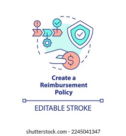 Create reimbursement policy concept icon. Customer service improvement abstract idea thin line illustration. Isolated outline drawing. Editable stroke. Arial, Myriad Pro-Bold fonts used