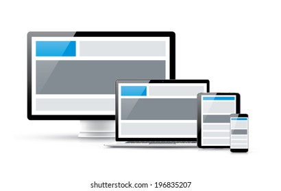 Create responsive web site design in four electronic vector devices