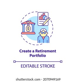 Create A Retirement Portfolio Concept Icon. Investment Portfolio Abstract Idea Thin Line Illustration. Capital Preservation And Income Growth. Vector Isolated Outline Color Drawing. Editable Stroke