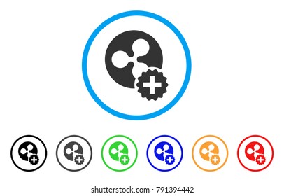 Create Ripple Coin rounded icon. Style is a flat grey symbol inside light blue circle with additional colored variants. Create Ripple Coin vector designed for web and software interfaces.