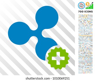 Create Ripple icon with 700 bonus bitcoin mining and blockchain pictures. Vector illustration style is flat iconic symbols designed for crypto currency websites.