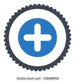 Create round stamp icon. This flat vector symbol is drawn with smooth blue colors on a white background.