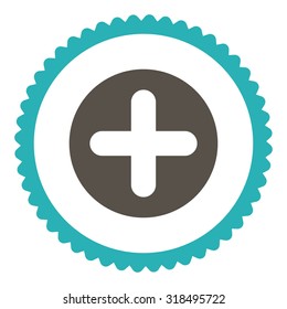 Create round stamp icon. This flat vector symbol is drawn with grey and cyan colors on a white background.