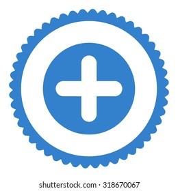 Create round stamp icon. This flat vector symbol is drawn with cobalt color on a white background.