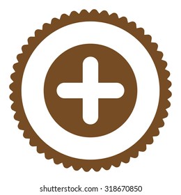 Create round stamp icon. This flat vector symbol is drawn with brown color on a white background.