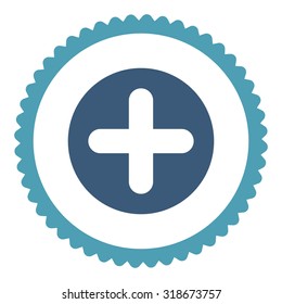 Create round stamp icon. This flat vector symbol is drawn with cyan and blue colors on a white background.
