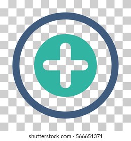 Create rounded icon. Vector illustration style is flat iconic bicolor symbol inside a circle, cobalt and cyan colors, transparent background. Designed for web and software interfaces.