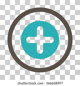 Create rounded icon. Vector illustration style is flat iconic bicolor symbol inside a circle, grey and cyan colors, transparent background. Designed for web and software interfaces.
