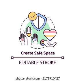 Create safe space concept icon. Helping others. Supporting LGBT youth abstract idea thin line illustration. Isolated outline drawing. Editable stroke. Arial, Myriad Pro-Bold fonts used