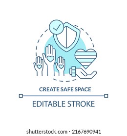 Create safe space turquoise concept icon. Helping others. Supporting LGBT youth abstract idea thin line illustration. Isolated outline drawing. Editable stroke. Arial, Myriad Pro-Bold fonts used