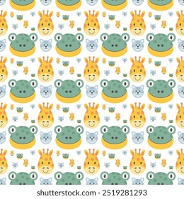 "Create a seamless pattern featuring a diverse array of animals in various playful poses, blending wildlife and pets into a harmonious, repeating design full of charm and character."
