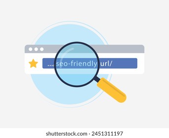 Create SEO-friendly URLs using relevant keywords and hyphens for readability. Avoid special characters and keep URLs concise for better search engine ranking. Isolated vector illustration with icons