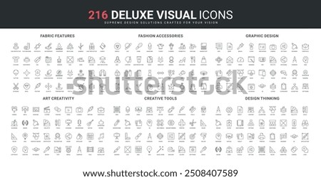 Create and share design ideas and authors vision, designers tool, fabric feature line icon set. Art thinking, creative graphics and fashion accessory thin black outline symbols vector illustration