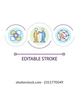 Create social connections loop concept icon. Networking. Building relationship skills abstract idea thin line illustration. Isolated outline drawing. Editable stroke. Arial font used